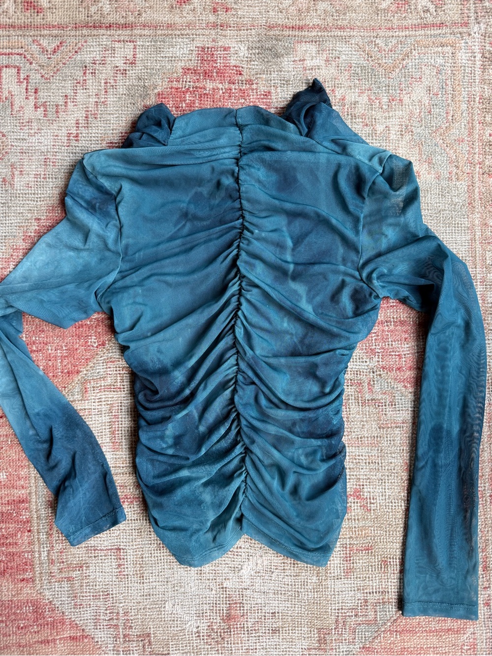 Zara y2k Teal Ruched Long Sleeve Tunic
